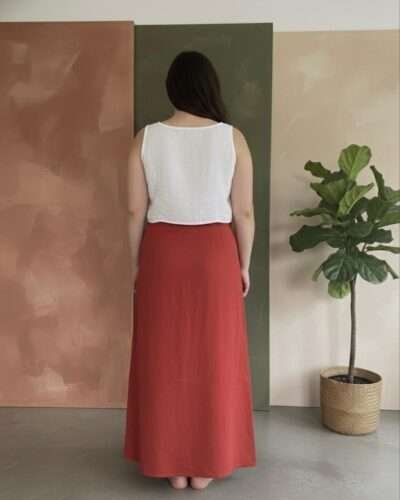 Handmade Red Cotton Wrap Skirt - Long - Adjustable Waist - Image 3