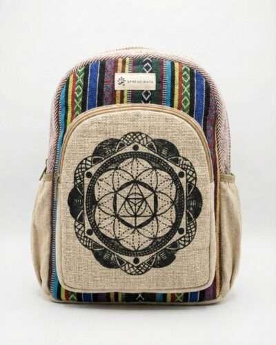 flower of life printed hemp backpack by spread maya