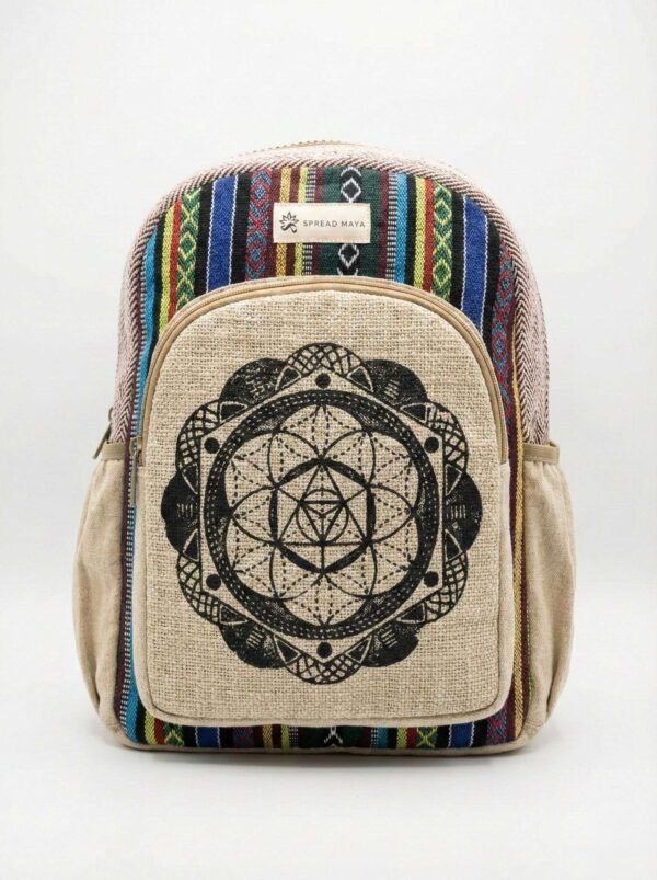flower of life printed hemp backpack by spread maya