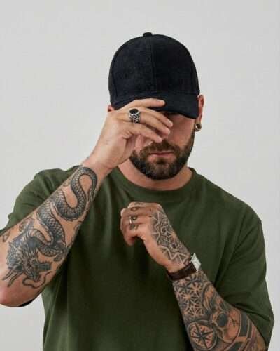 a man wearing black hemp cap