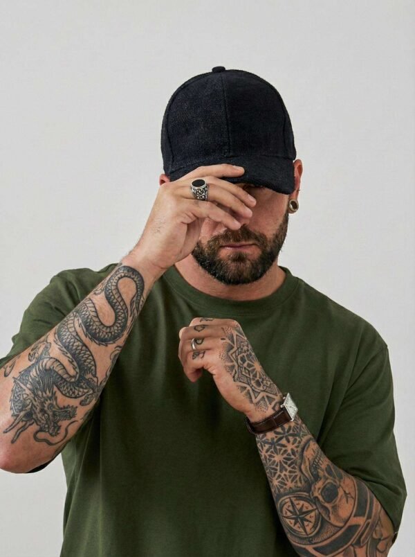 a man wearing black hemp cap