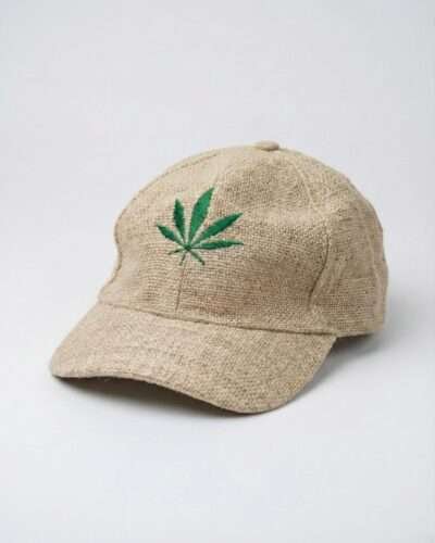 Beige hemp cap with leaf embroidery on plain background, SpreadMaya