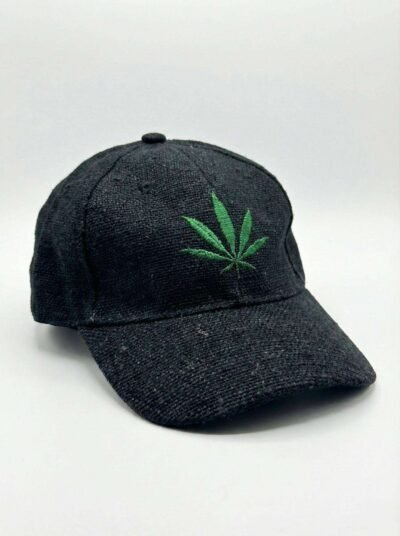 Black Hemp Leaf Cap - Green Leaf Embroidery - Image 3