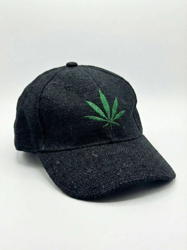 Black Hemp Leaf Cap - Green Leaf Embroidery - Image 3