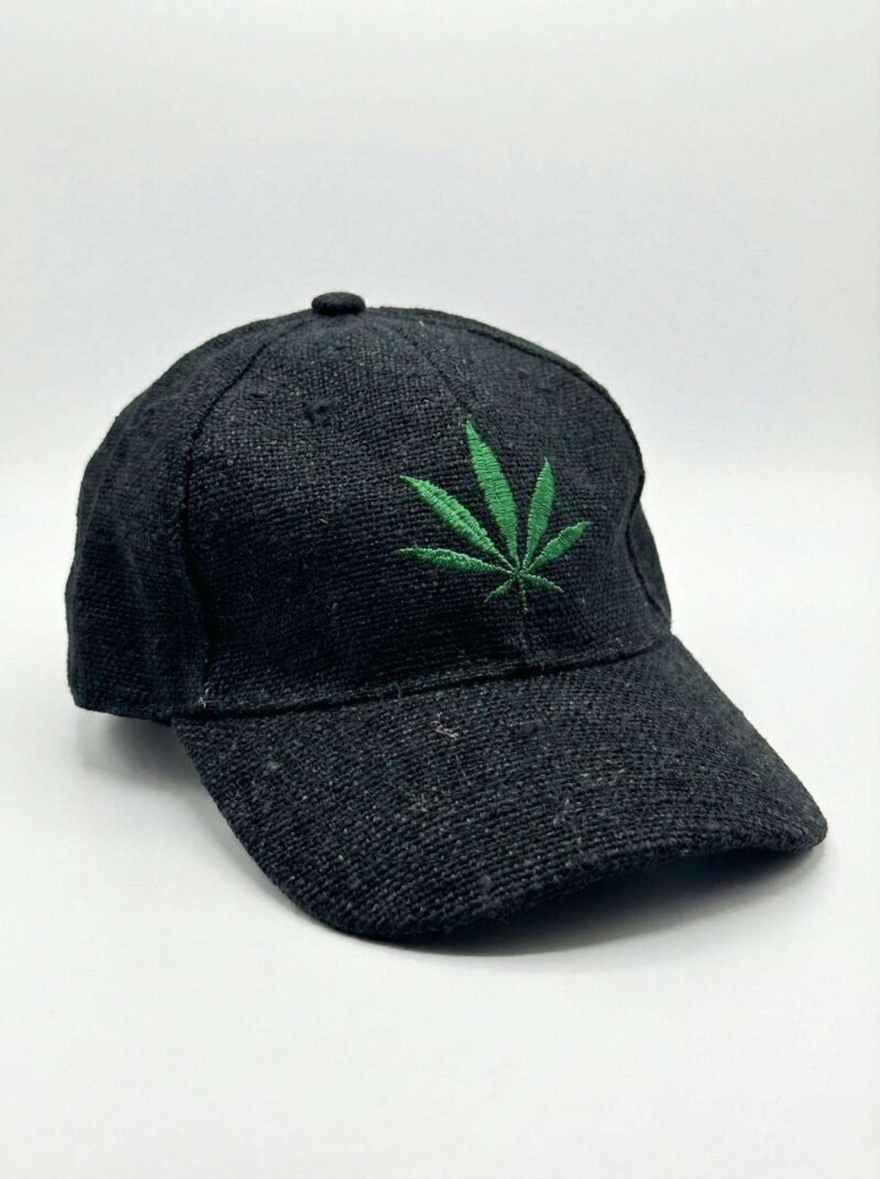 Black Hemp Leaf Cap - Green Leaf Embroidery - Image 3