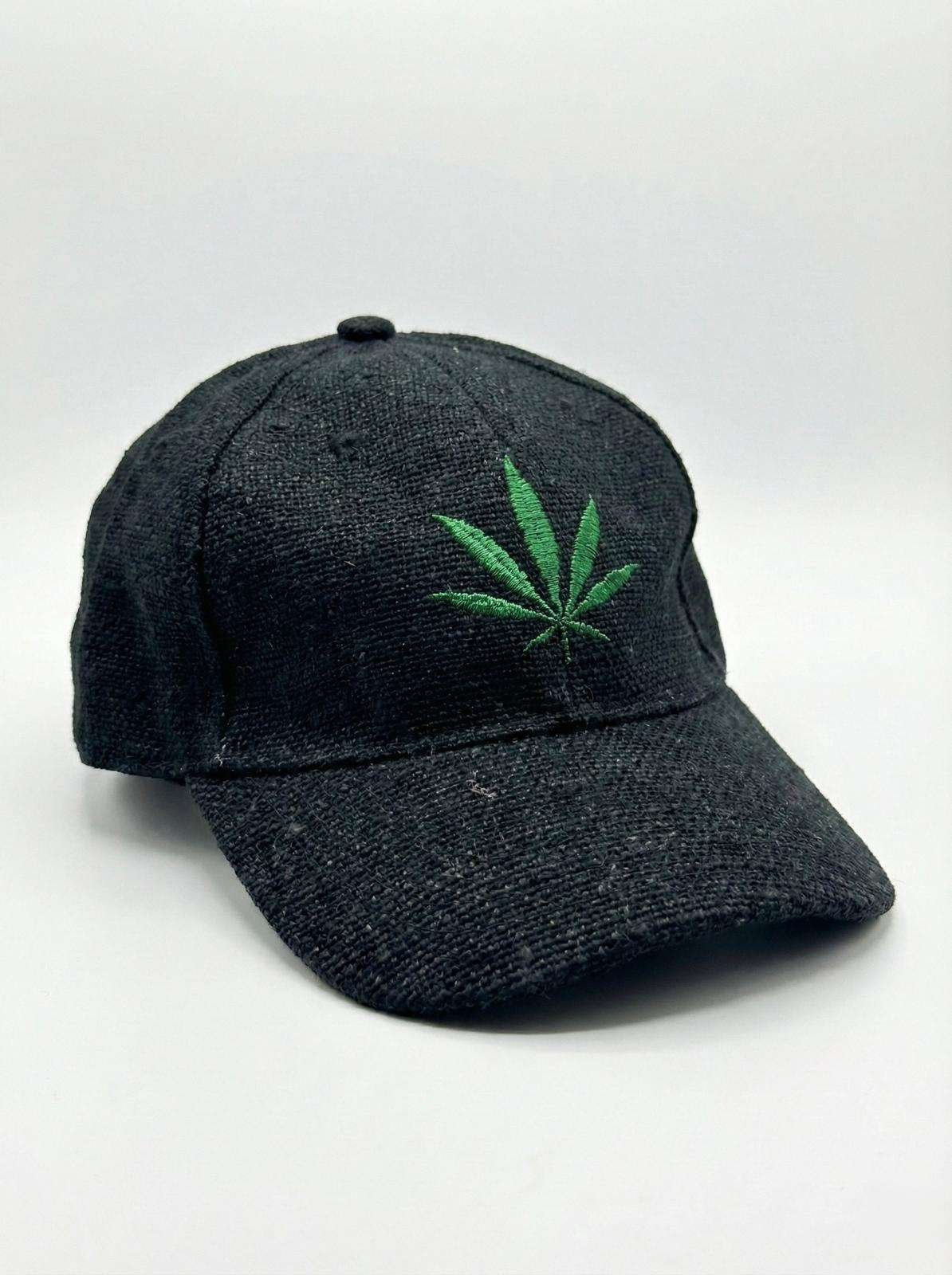Black Hemp Leaf Cap - Green Leaf Embroidery - Image 3