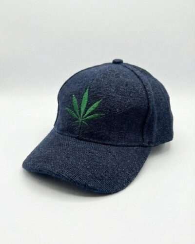 Navy Blue Hemp Leaf Cap - Embroidered Design - Image 2