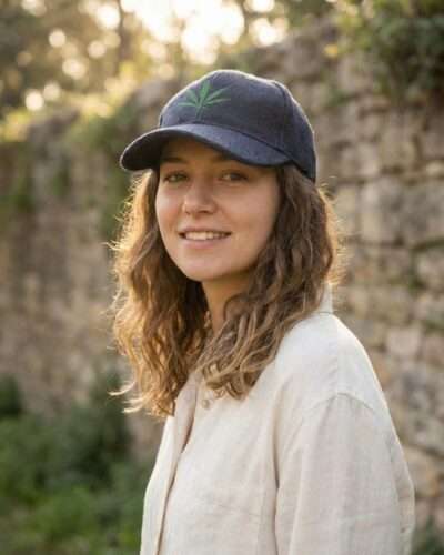 Navy Blue Hemp Leaf Cap - Embroidered Design