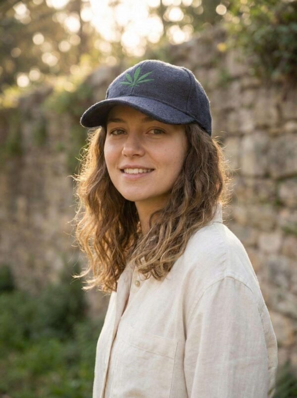 Navy Blue Hemp Leaf Cap - Embroidered Design