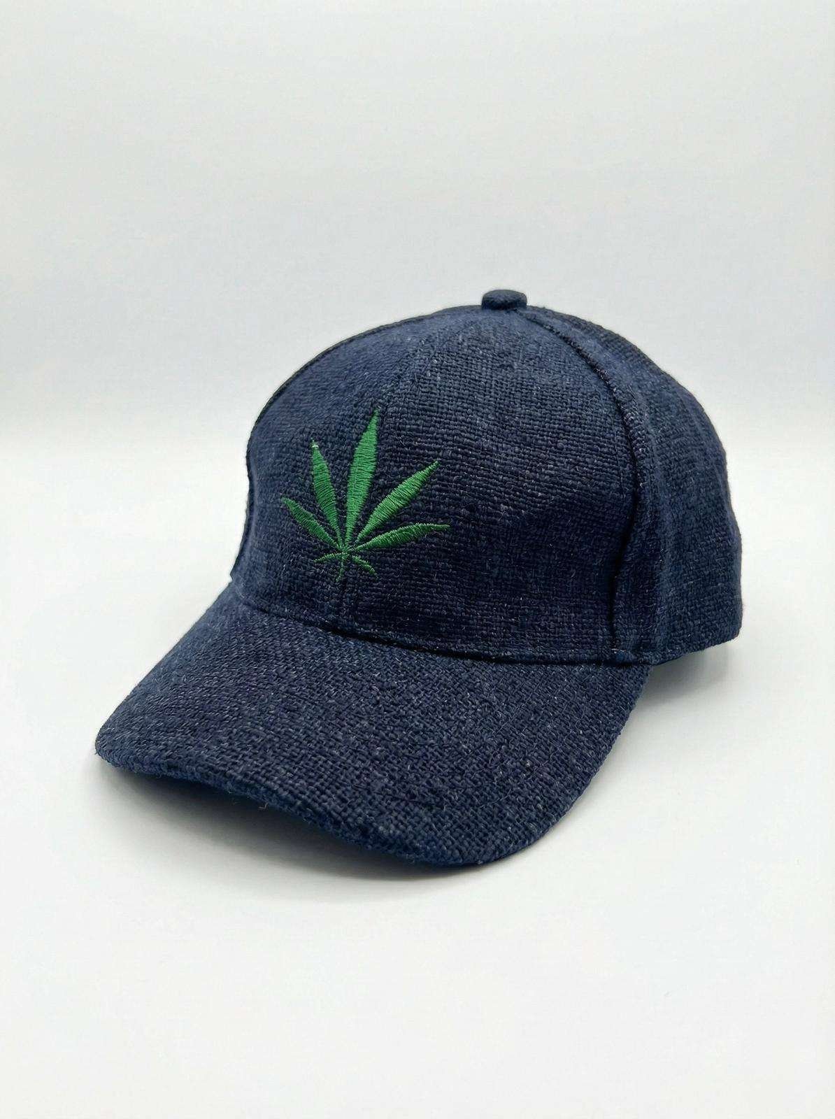 Navy Blue Hemp Leaf Cap - Embroidered Design - Image 2