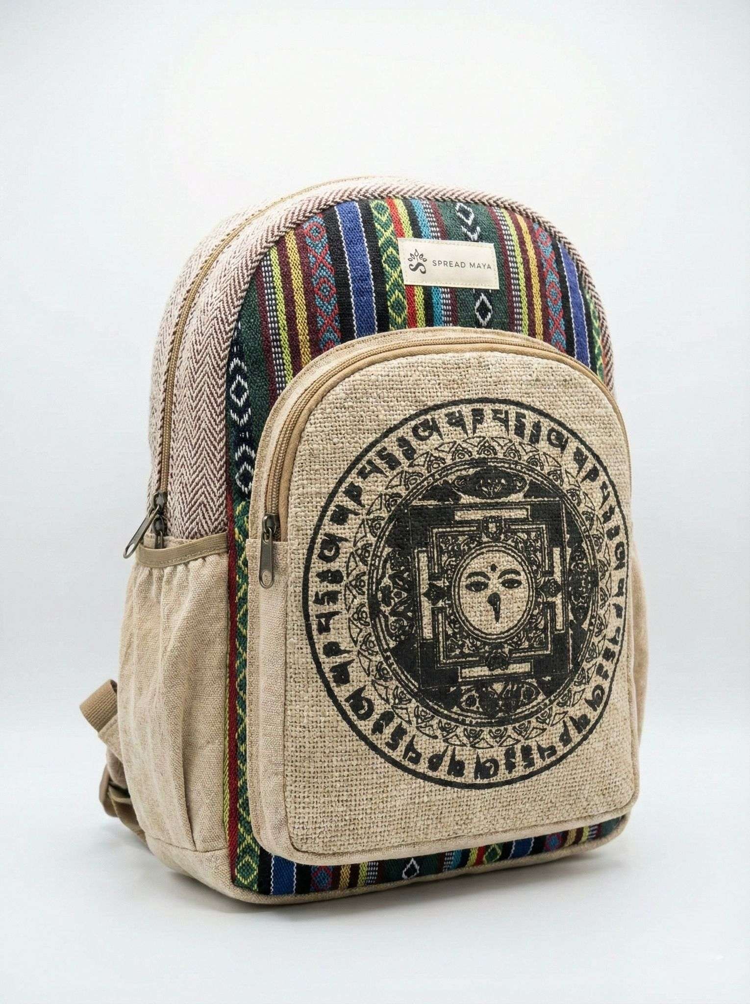 Mandala Print Hemp Backpack - Made in Nepal