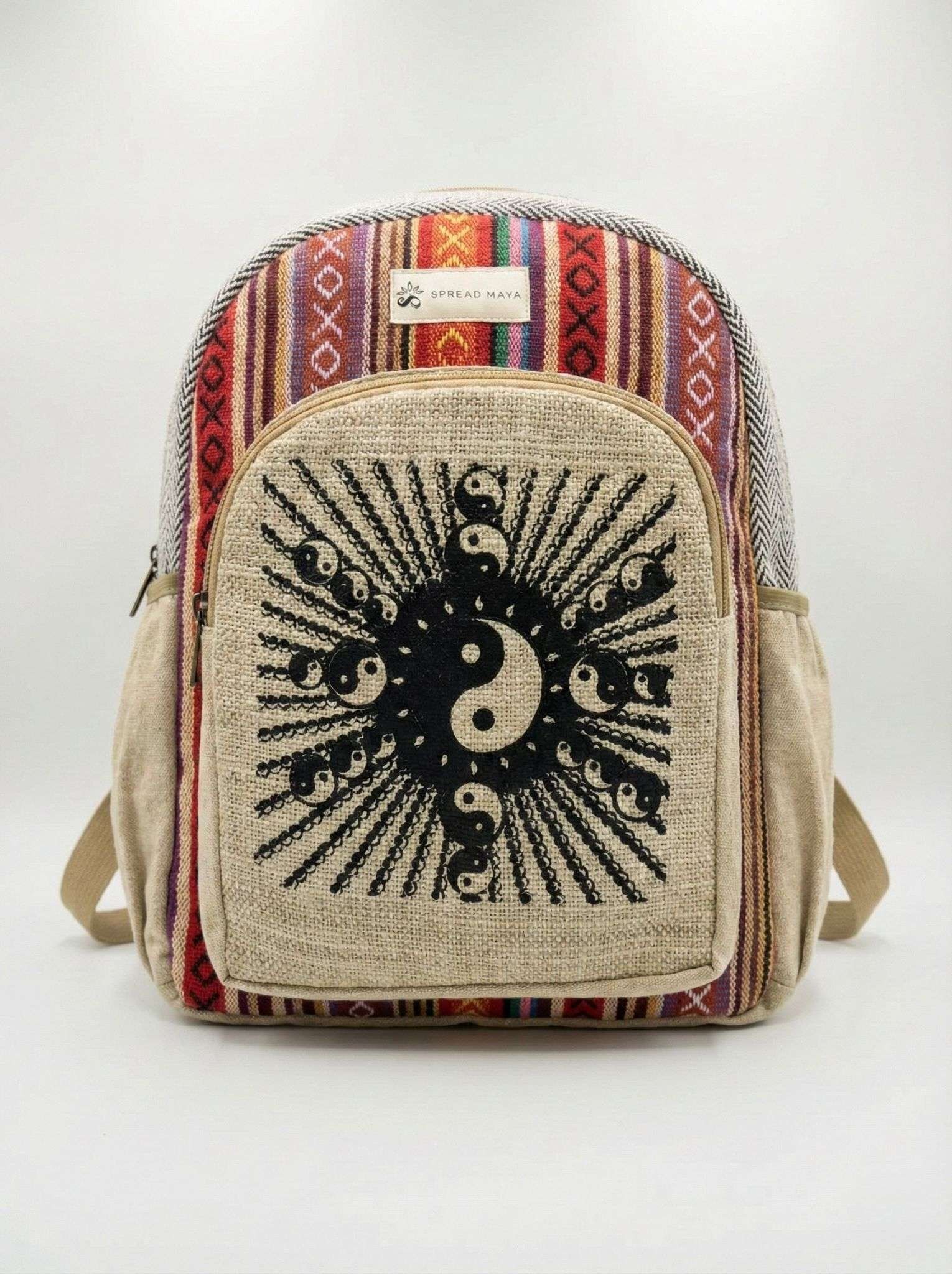 100% Peace Print Hemp Backpack - Made in Nepal