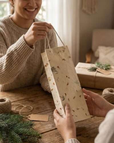 Handmade Lokta Paper Wine Bag - Image 4