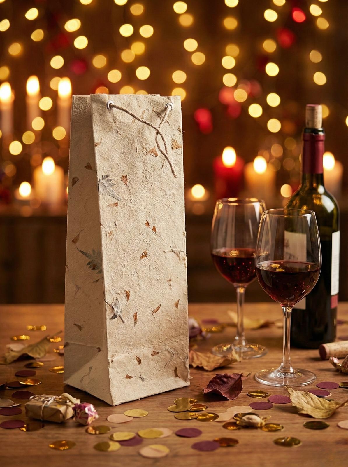 Handmade Lokta Paper Wine Bag - Image 5