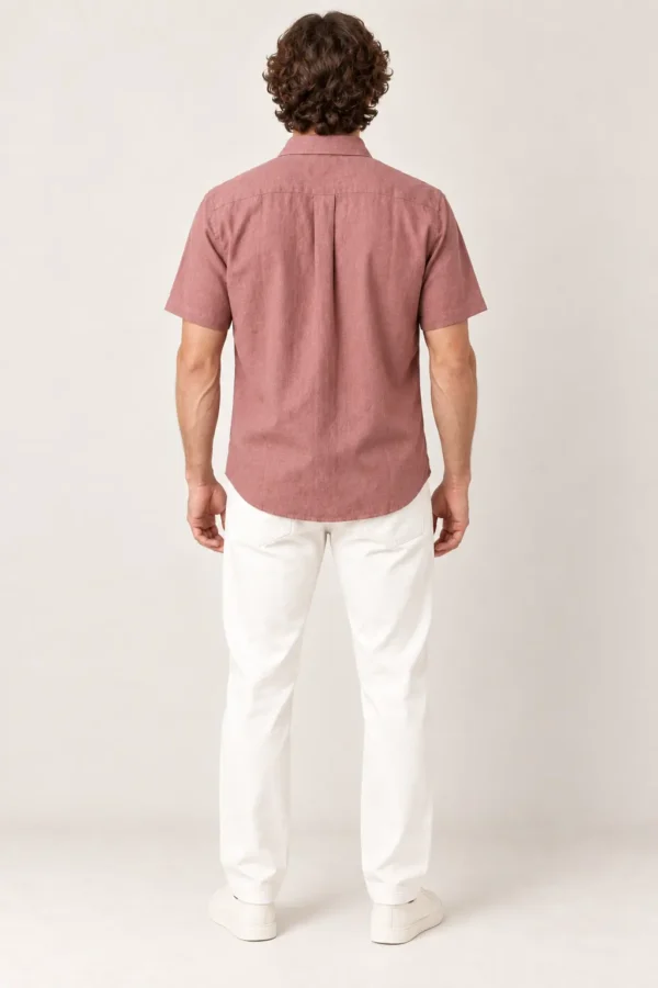a man wearing hemp half shirt back
