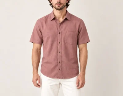 a man wearing hemp half shirt front