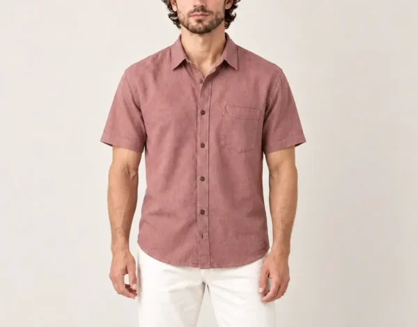 a man wearing hemp half shirt front