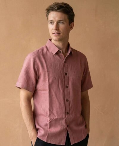 a man wearing Spreadmaya's half sleeve hemp shirt and posing
