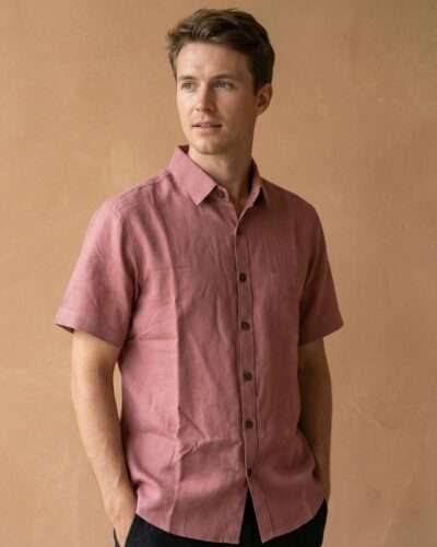 a man wearing Spreadmaya's half sleeve hemp shirt and posing