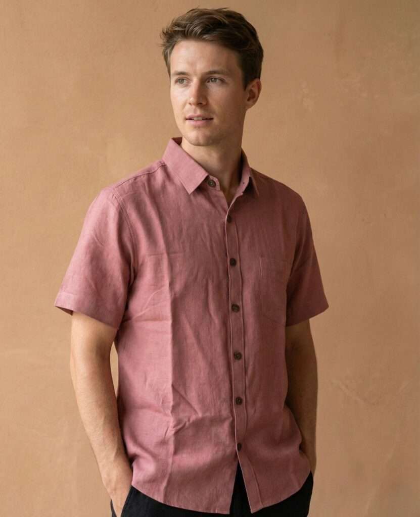 a man wearing Spreadmaya's half sleeve hemp shirt and posing