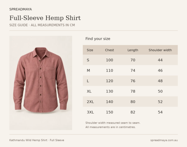 full sleeve hemp shirt size guide