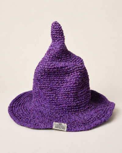 purple hemp witchery hat in plain background