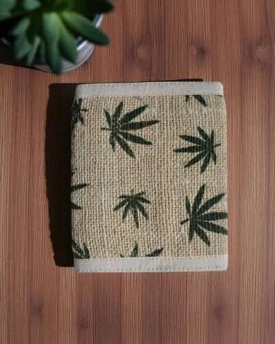 hemp print wallet on table