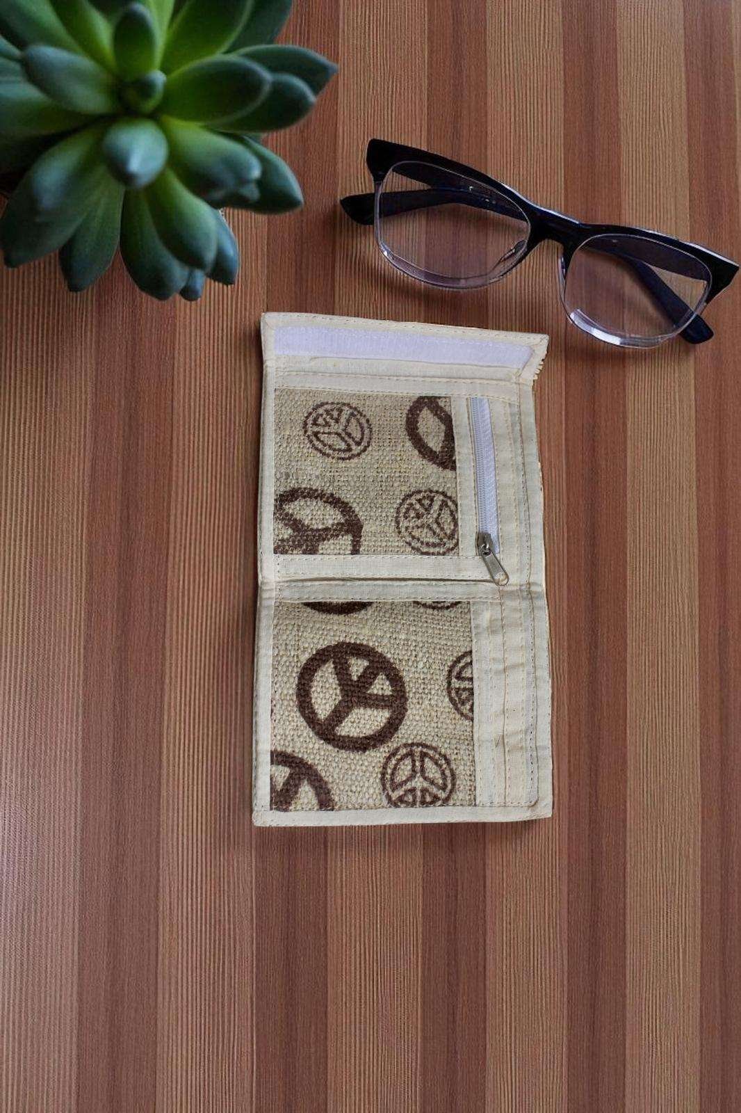 peace print wallet inside on the table