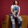 blue printed overall wore by a lady