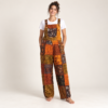patch overalls worn by a woman