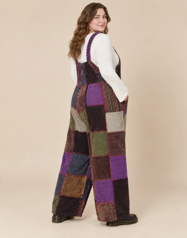 Spreadmaya handmade cotton corduroy patch overall worn by plus size woman