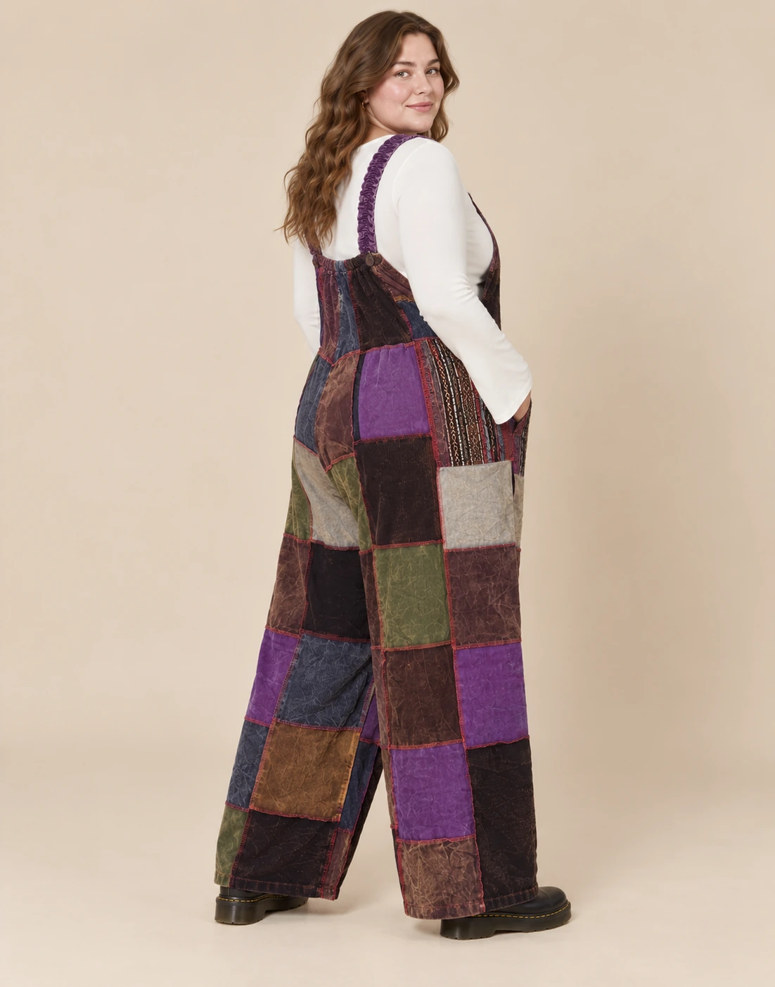 Spreadmaya handmade cotton corduroy patch overall worn by plus size woman
