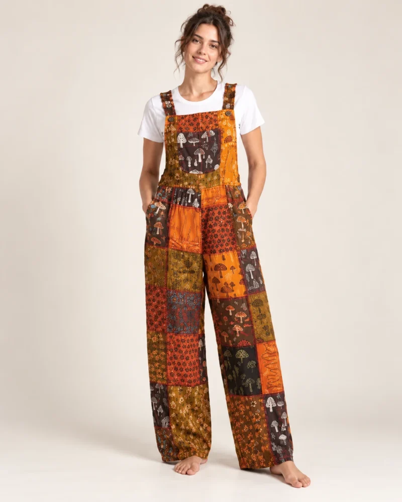 spreadmaya-mushroom-patchwork-overalls-front