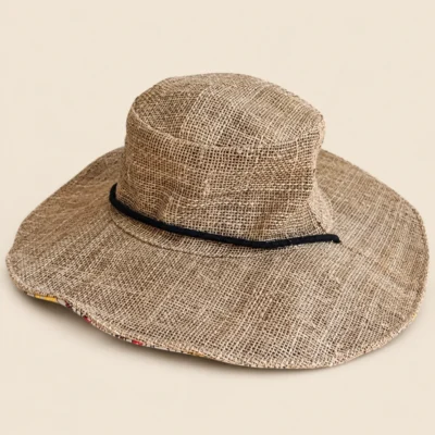 Mushroom print side view extra-wide hemp hat brim