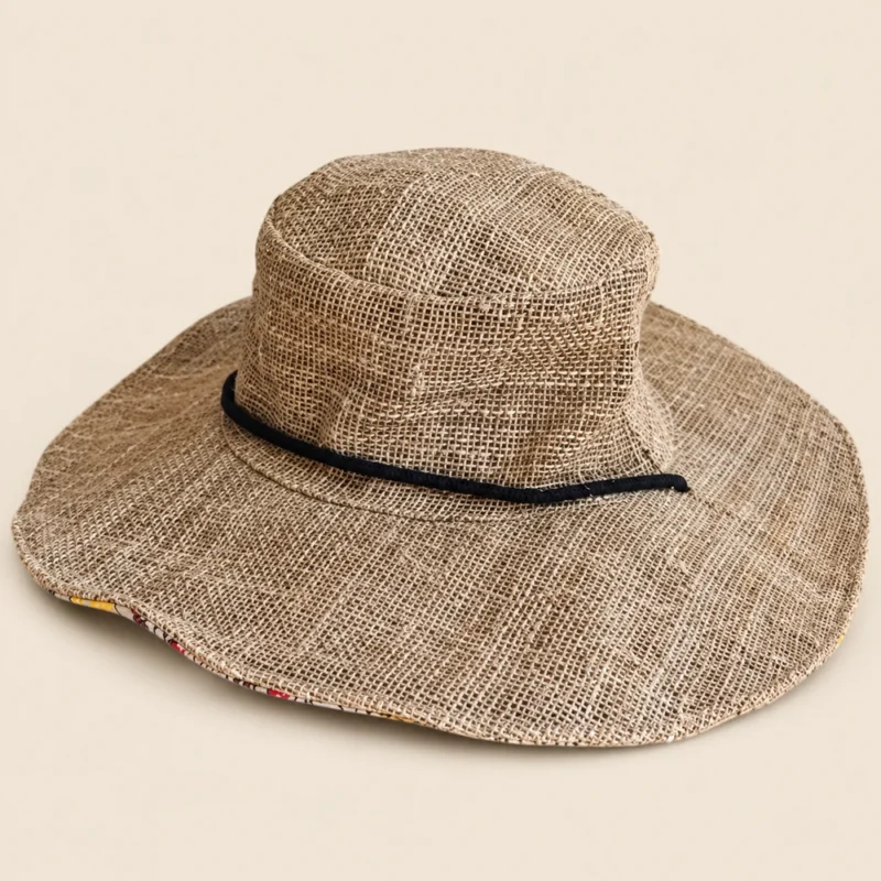 Mushroom print side view extra-wide hemp hat brim