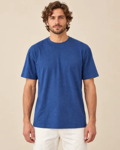 blue hemp tshirt half front