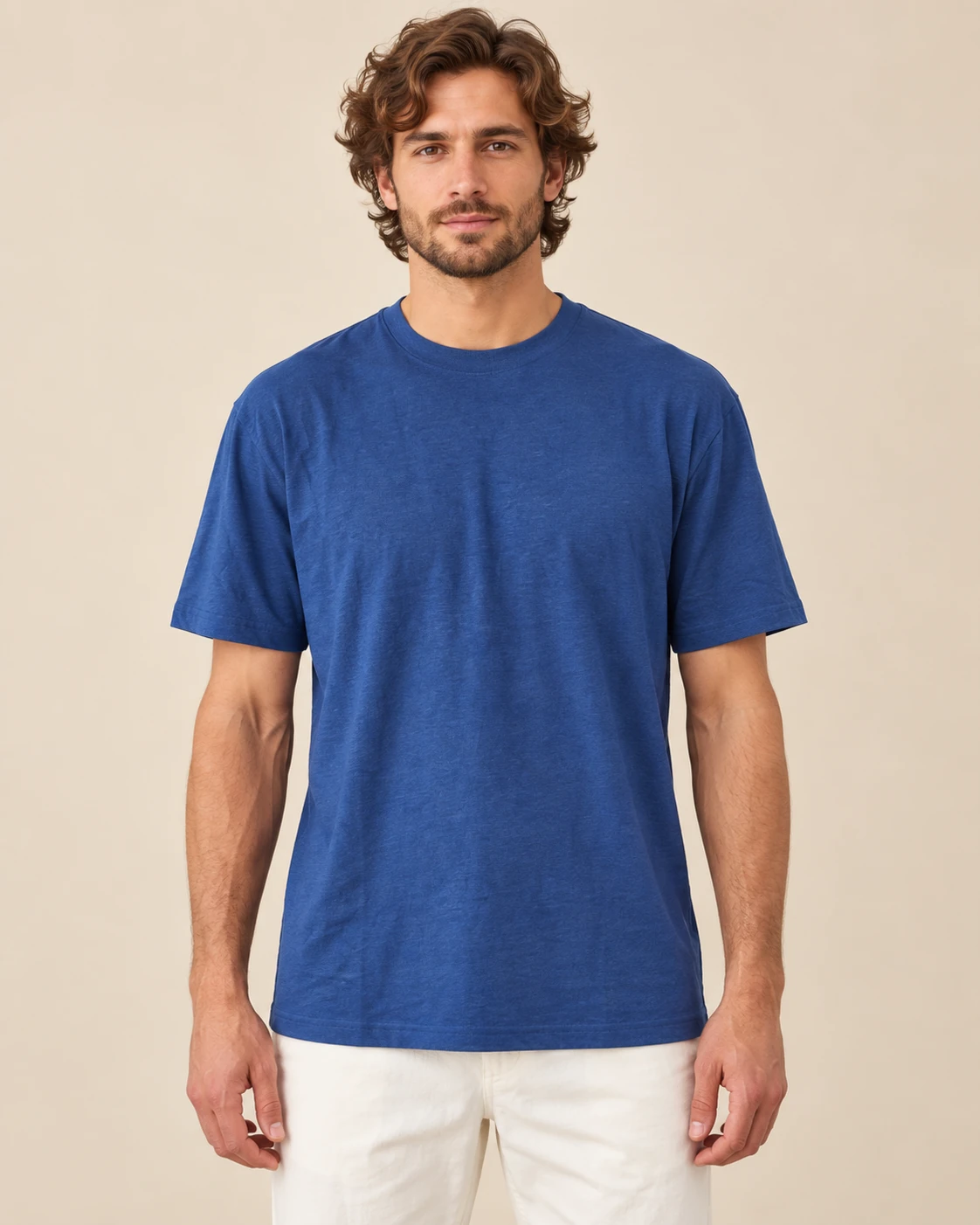 blue hemp tshirt half front