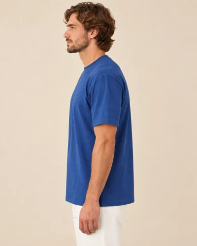 blue hemp tshirt half side