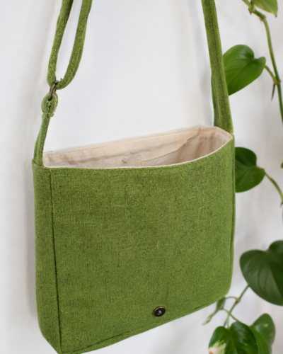 hemp hamsa print side bag green inside