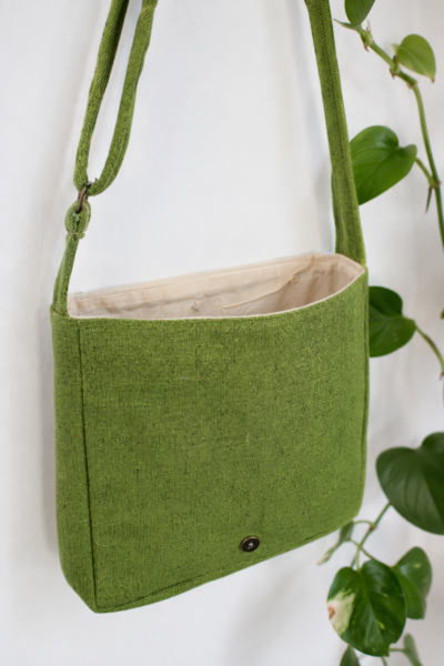 hemp hamsa print side bag green inside