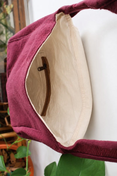 hemp hamsa print side bag inside