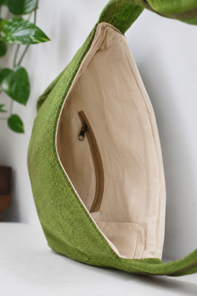 hemp hamsa print side bag inside