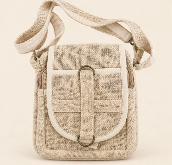 Beige Hemp Crossbody Bag for Men & Women - Image 6
