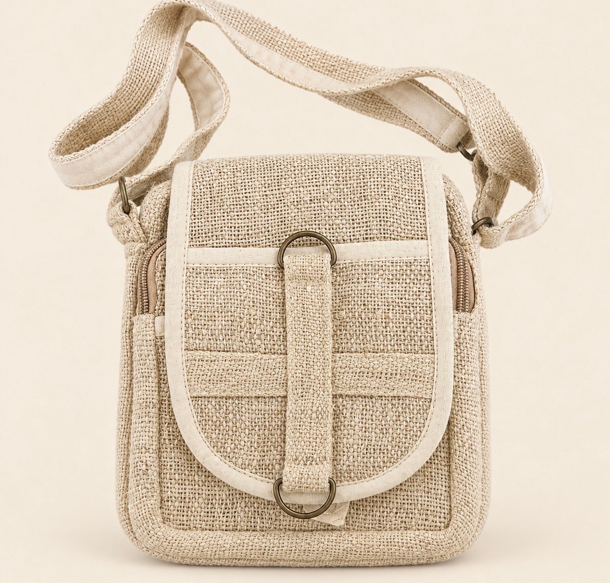 Beige Hemp Crossbody Bag for Men & Women - Image 6