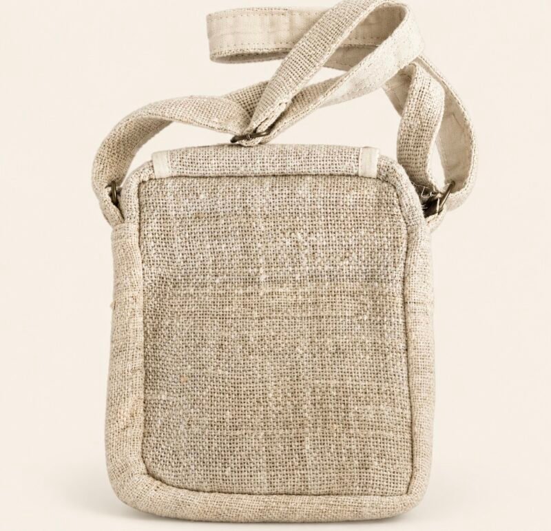 Beige hemp crossbody bag back view