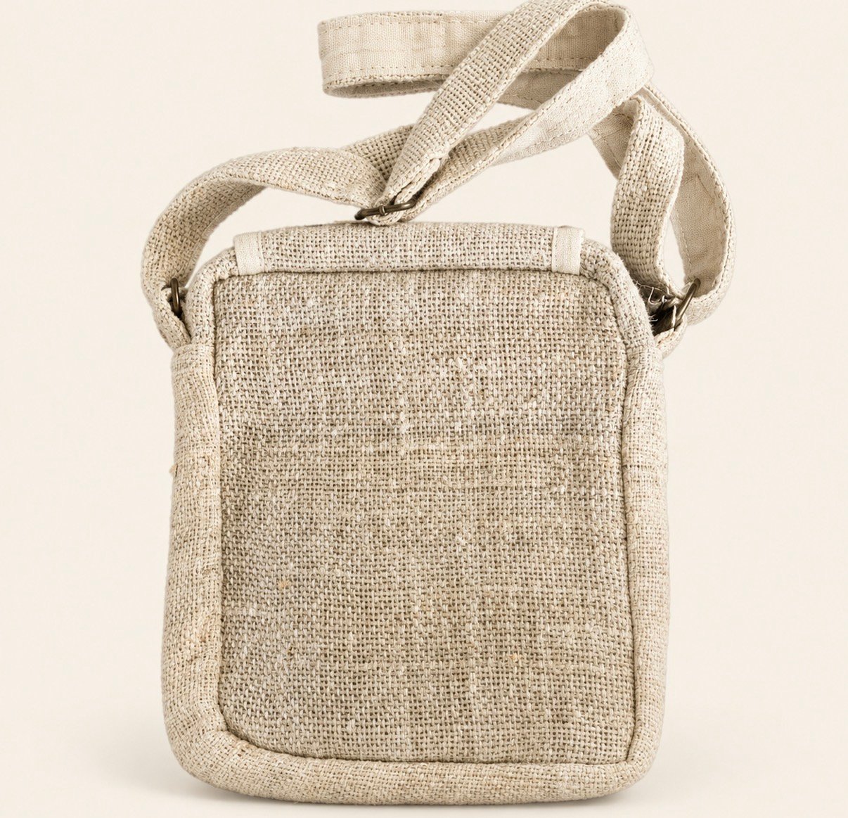 Beige hemp crossbody bag back view