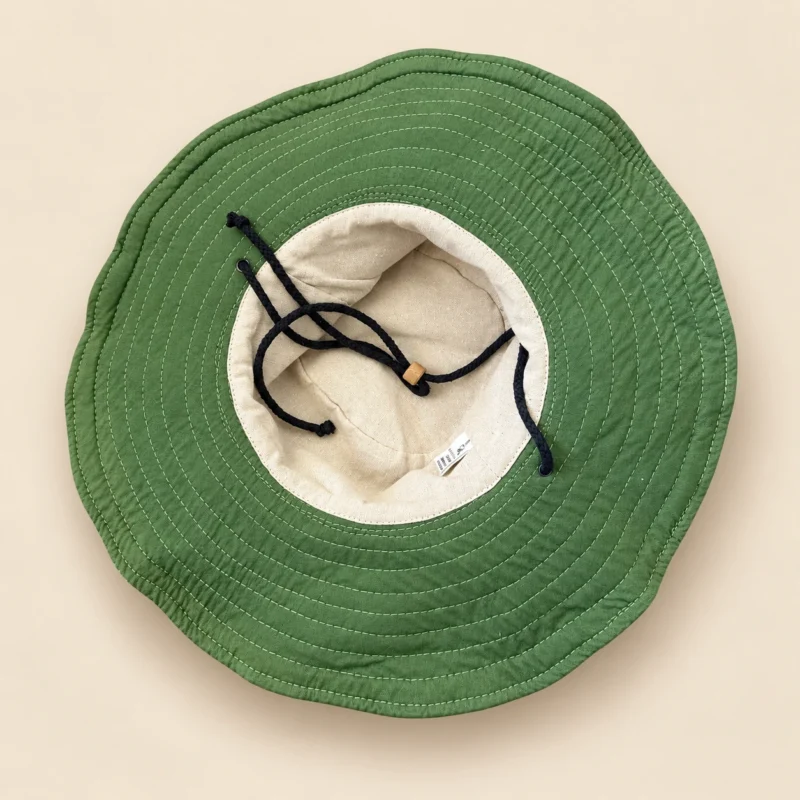 Extra-wide brim hemp hat with a chin string under the brim
