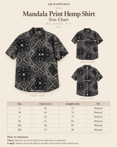 mandala hemp shirt size chart