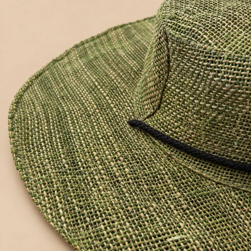 Extra-wide brim hemp hat with a chin string zoomed out