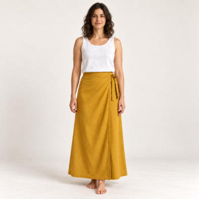 cotton wrap skirt mustard